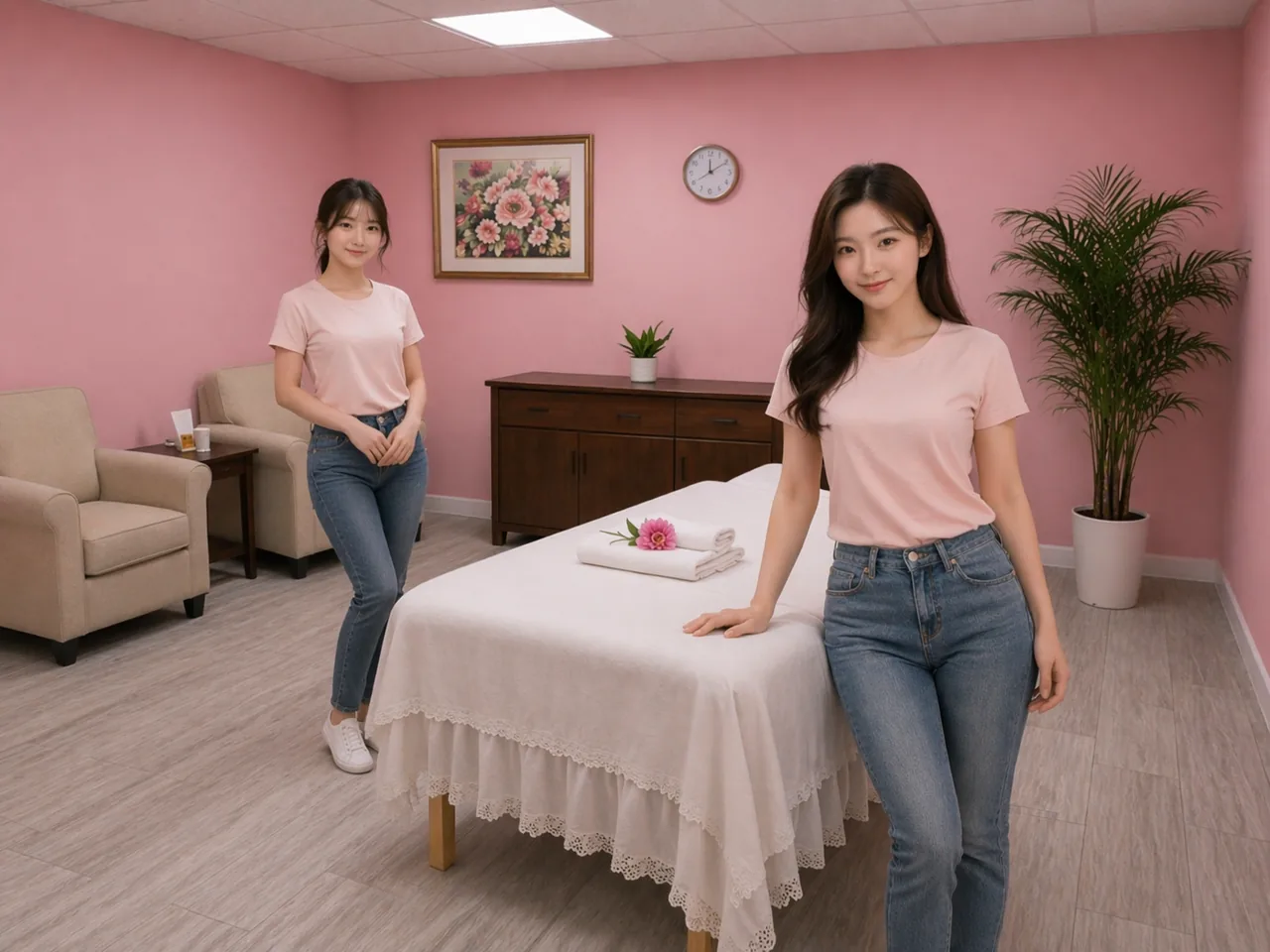 Stress relief massage therapist in a lilac shirt at G Spa Massage Cypress